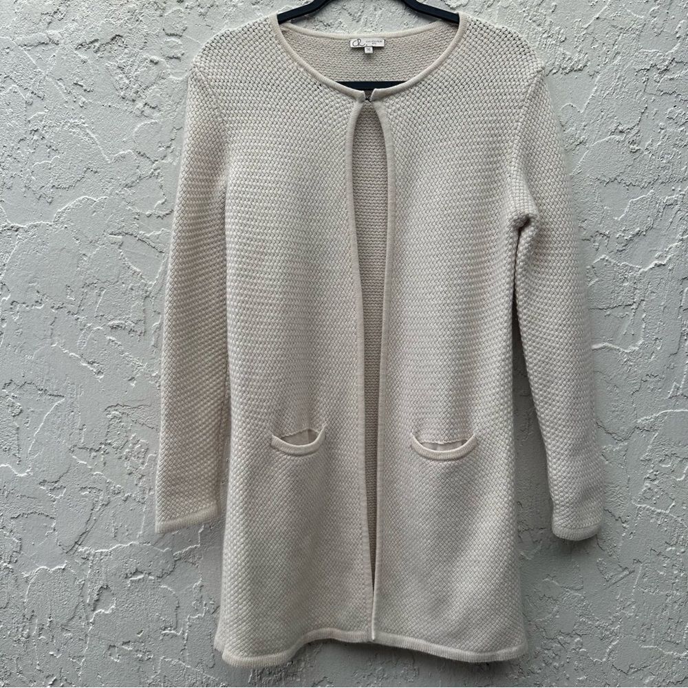 CHELSEA ROSE Wool Cashmere Cardigan‎ Sweater Women Small Cream Minimalist Long